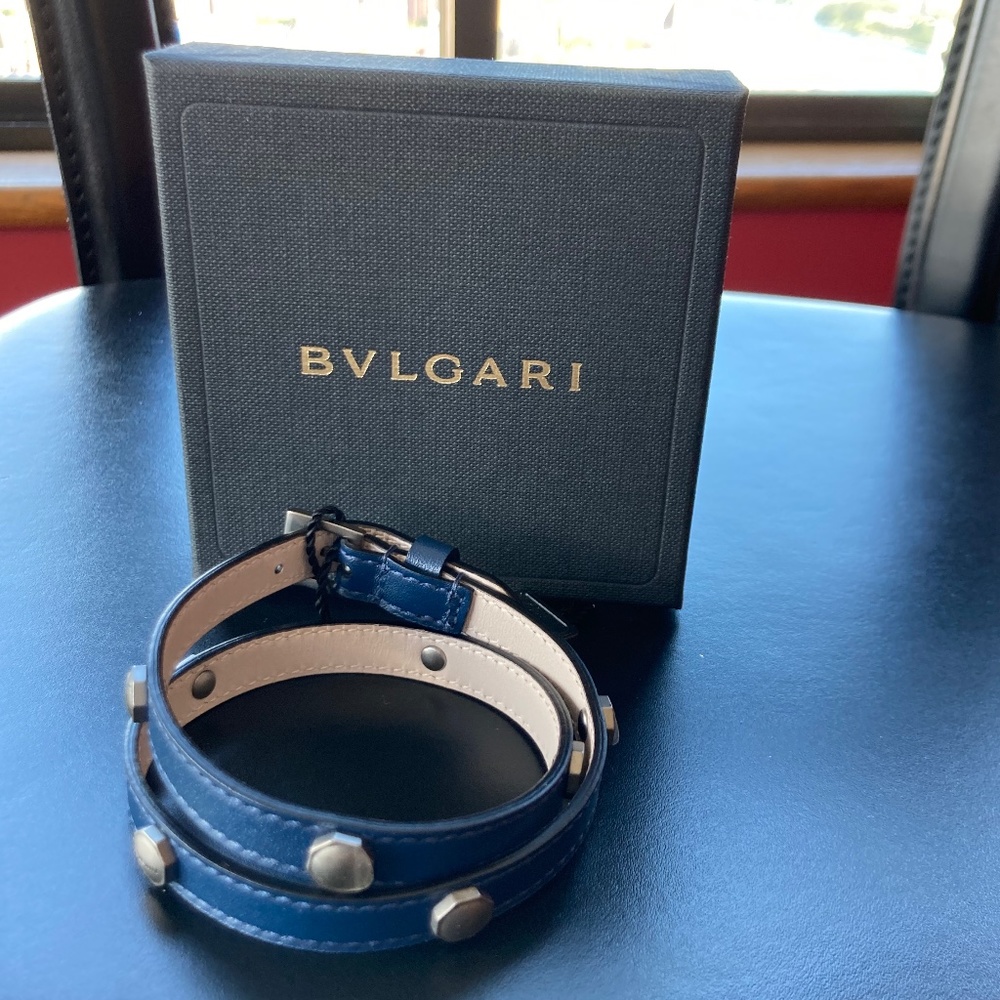 Bulgari double wrap men's leather bracelet